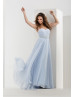 Sexy Strapless Sweetheart Neck Sky Blue Chiffon Ruched Evening Dress With Beaded Sash